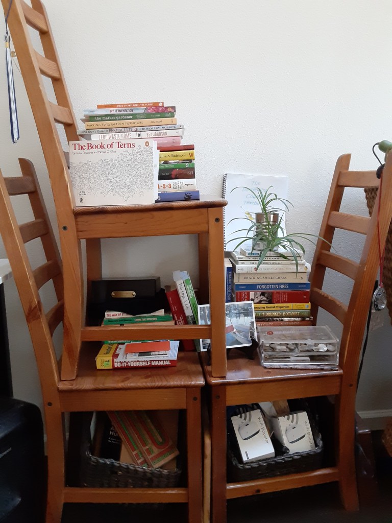 Book Shelf made out of three ladder chairs